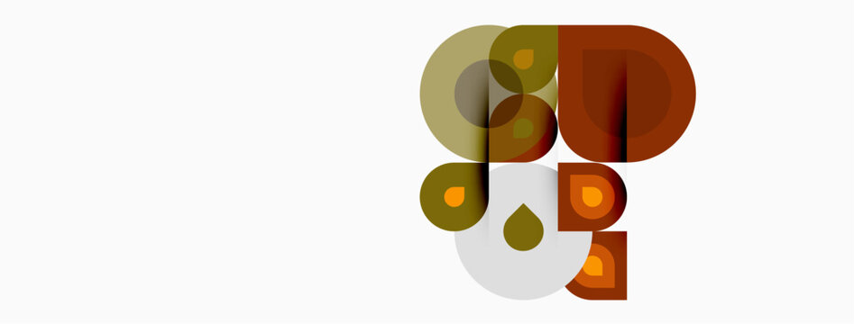 Abstract shapes overlap, creating playful composition. Warm tones dominate design, evoking retro aesthetic. Minimalist style.