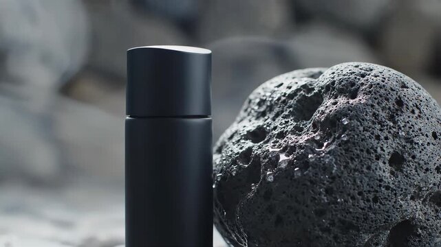 Black Bottle and Volcanic Rock with Ethereal Mist