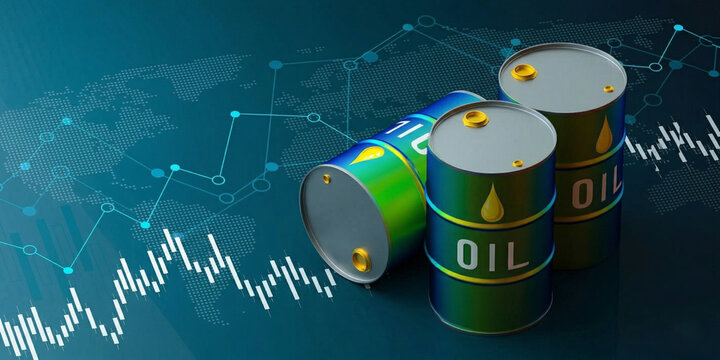 Oil barrels with financial chart background illustrating global oil market trends and energy trading