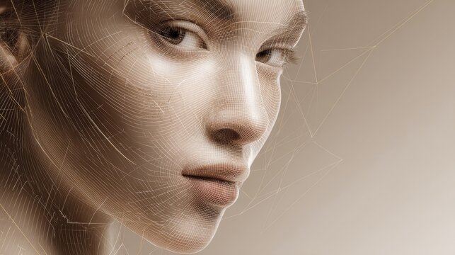 Geometric Wireframe Human Face with Subtle Dotted Lines Overlay
