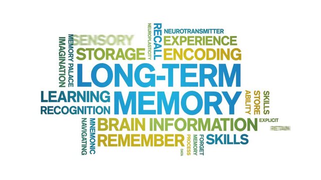 Long-Term Memory animated word cloud-text design animation tag kinetic typography seamless loop.