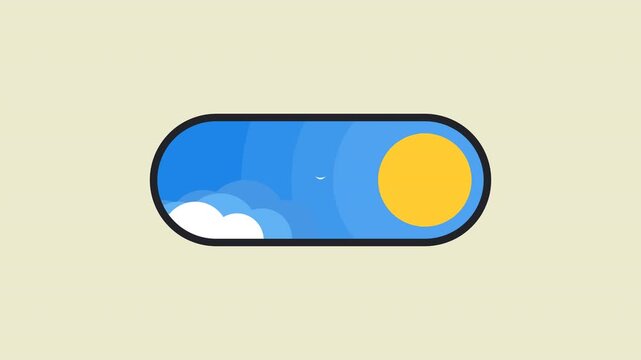 Animated day and night toggle switch interface element with sun and moon graphics transitioning smoothly