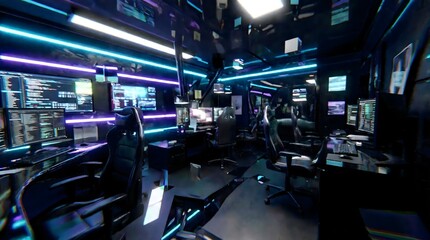 Fototapeta premium Futuristic High-Tech Office Interior with Neon Lighting