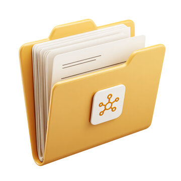 Professional isolated tan folder with sharing connection icon and white document - adobe stock photo
