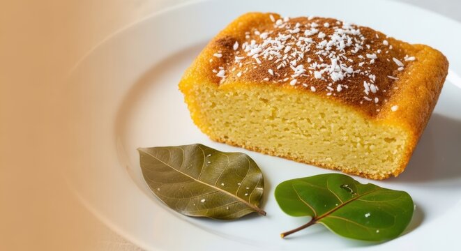 Traditional Golden Tannia Pone on White Porcelain with Warm Negative Space and Botanical Accents