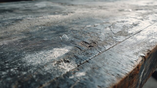 Board's mark on the grey, rough table covered with flour.