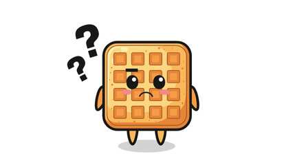 Naklejka premium Confused waffle character looking thoughtful with question marks above its head as a representation of being puzzled or unsure.