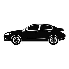 Fototapeta premium Modern sedan car silhouette profile. Black vehicle side view vector illustration. Minimalist flat design isolated on transparent background