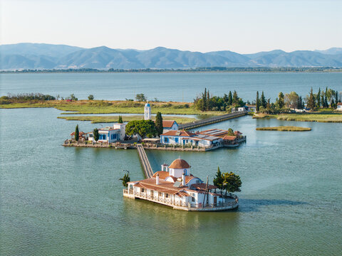 Aerial View of Saint Nicholas Monastery at Porto Lagos Greece