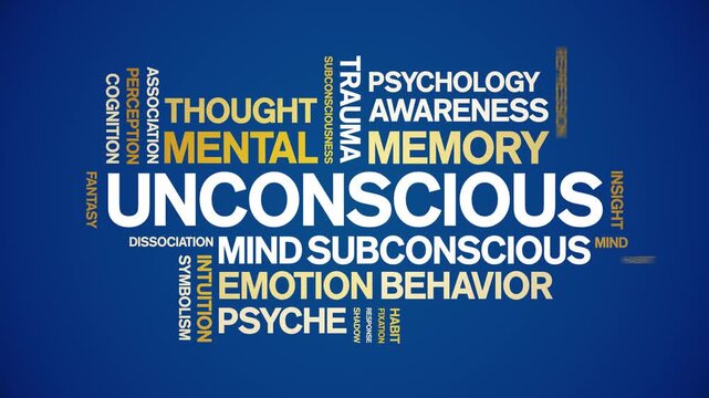 Unconscious animated word cloud-text design animation tag kinetic typography seamless loop.