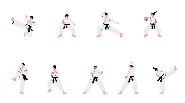 空手をする人々のイラストセット