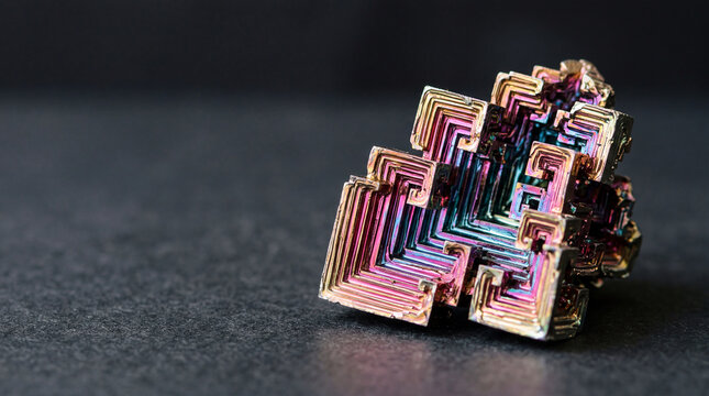 Iridescent Metallic Bismuth Crystal Hopper Formation Macro Photography Background