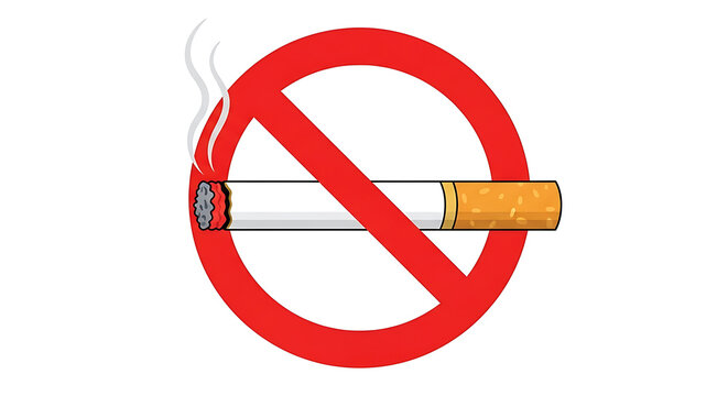 No smoking sign with a burning cigarette isolated on white background
