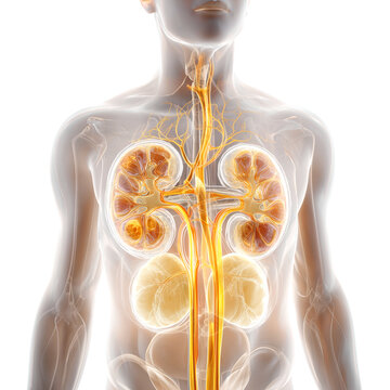 
Adrenal gland cross-section showing cortex zones and medulla with suprarenal connections in warm amber tones