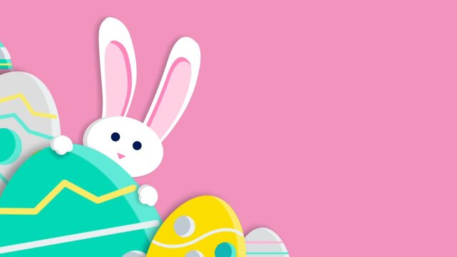 happy easter animated card with eggs painted and rabbit