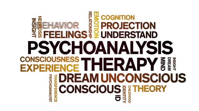 Psychoanalysis Therapy animated word cloud-text design animation tag kinetic typography seamless loop.
