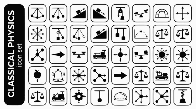 Quantum Mechanics Bold Line Icons-Wave Particle Duality Double Slit Schrodinger Superposition Entanglement Uncertainty-Physics Icon Set Vector - Quantum Icons