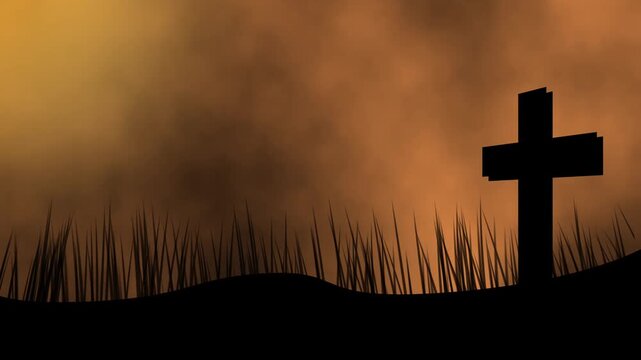 holy crosses on mountain at jerusalem, celebrating easter and resurrection of jesus christ. Sunshine on spiritual symbol place for christianity, sacrifice of god. 4k animation.