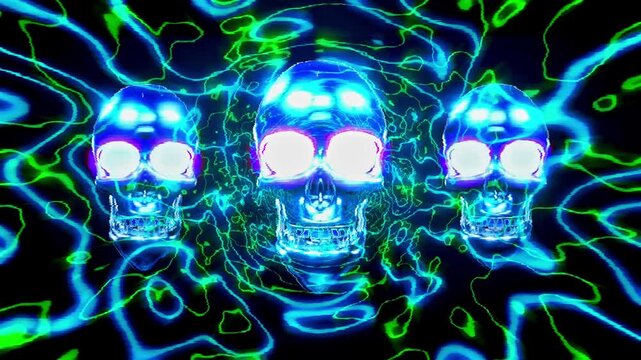 Cyber Neon Skull Array &ndash; Futuristic Symmetry 4K VJ Loop