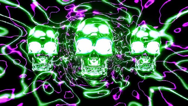 Abstract Neon Skull Energy Core Symmetry Background Loop 4K