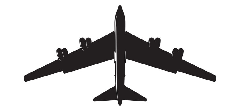 B-52 Bomber Aircraft Silhouette Vector &ndash; Military Strategic Plane Top View, Black EPS