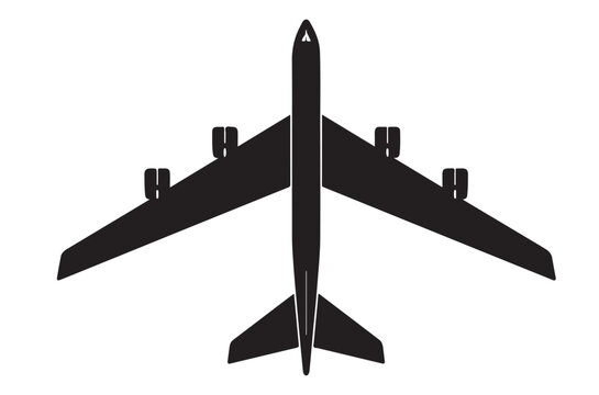 B-52 Bomber Aircraft Silhouette Vector &ndash; Military Strategic Plane Top View, Black EPS