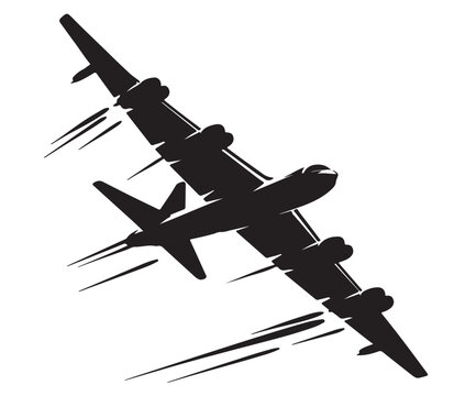B-52 Bomber Aircraft Silhouette Vector &ndash; Military Strategic Plane Top View, Black EPS