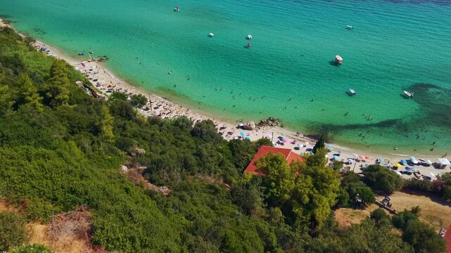 Aerial View of Varkes Beach in Afytos, Chalkidiki, Greece