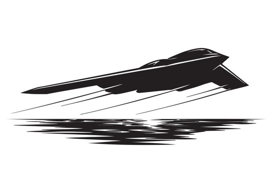 Stealth Bomber B-2 Silhouette Vector &ndash; Flying Wing Military Aircraft, Black EPS