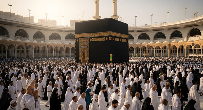 Spiritual scene of Hajj pilgrimage at the Kaaba