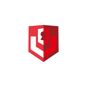 Modern Cyber Security Shield Logo with Keyhole and 3D Geometric Design