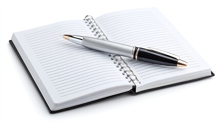 Naklejka premium Conference notebook with pen isolated on pure white background business office stationery