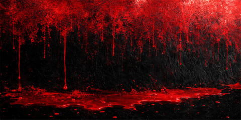 Abstract a harrowing scene of raw, visceral impact, as crimson blood dramatically cascades against a stark, black expanse. A graphic depiction of violence or symbolism, conveying a powerful message. © DreamLoom