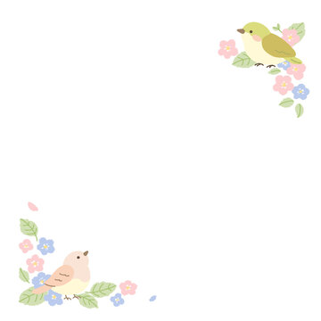 小鳥と花のかわいいフレーム
