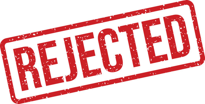 Red rubber stamp indicating a rejected status on a pristine white surface