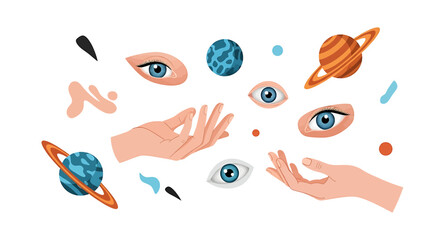 Hands Reaching for Eyes and Planets. © Didin