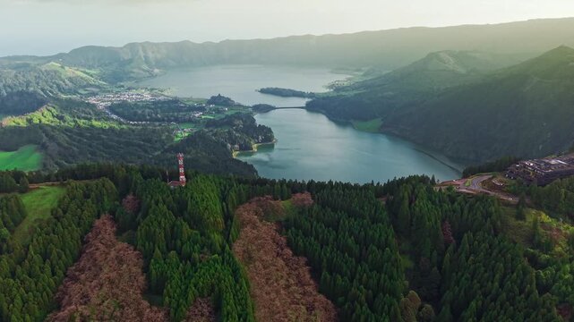 Aerial View of Lagoa das Sete Cidades Lake in Sao Miguel, Azores, Portugal