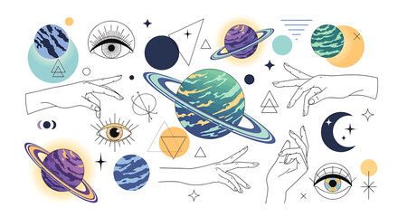 Planets and celestial bodies icons. © Moran