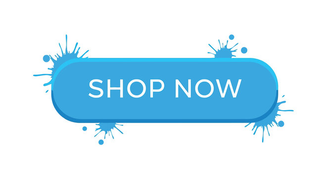 A bright blue button with the text shop now and paint splatters