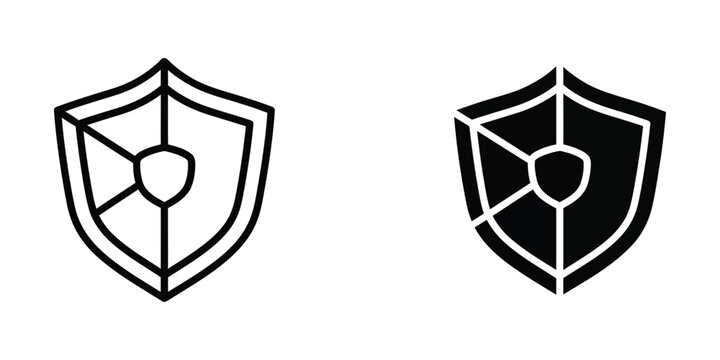 Contrast of a white and black shield design with central circular elements