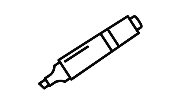 Simple black and white outline of a thick highlighter pen marker isolated on a plain white background for school supply.