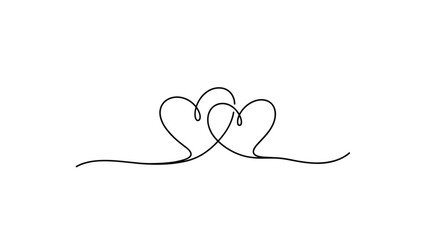 Fototapeta premium Elegant continuous line drawing of two intertwined hearts, representing simple love and minimalist aesthetic design.