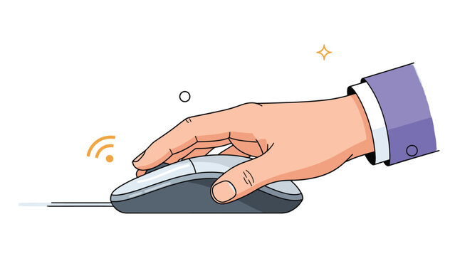 Hand in a professional business suit using a computer mouse, symbolizing technology, navigation, and office work.