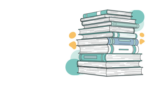 Large stack of various hardcover and paperback books in different colors and sizes arranged vertically for a library or education concept.