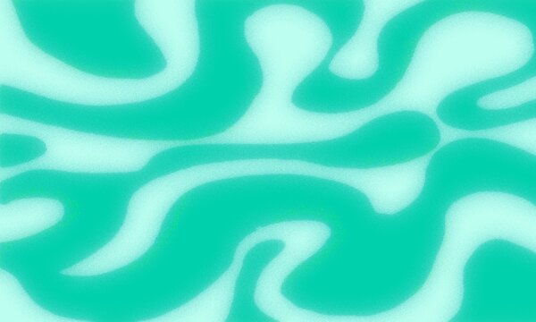 Abstract teal and mint liquid blobs with grainy texture background
