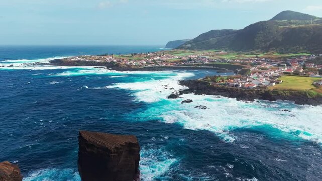 Aerial View of Ilheus de Mosteiros Sea Stacks, Sao Miguel Island, Azores