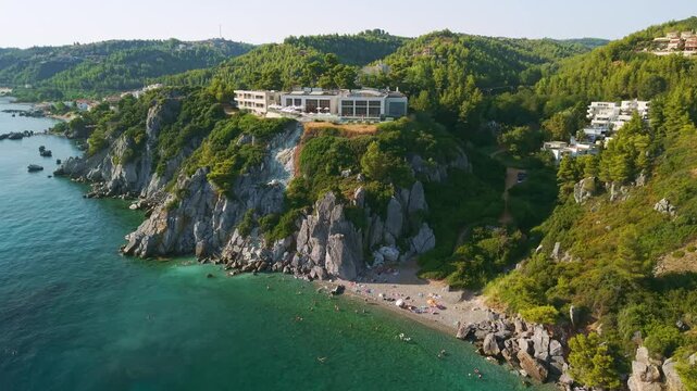 Aerial View of Thermal Spa Agia Paraskevi and Wild Beach, Loutra, Greece