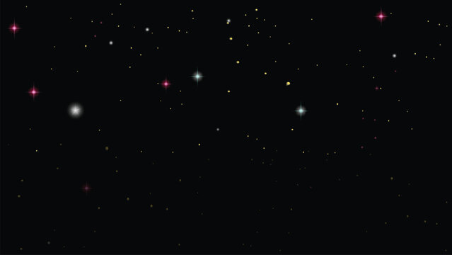 Deep space background with scattered stars and colorful nebulae, night sky vector illustration