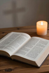 Fototapeta premium Holy Bible and Candle Light for Easter Prayer