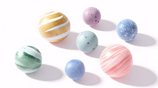 A composition of six different stylized 2.5D 3D cartoon planets